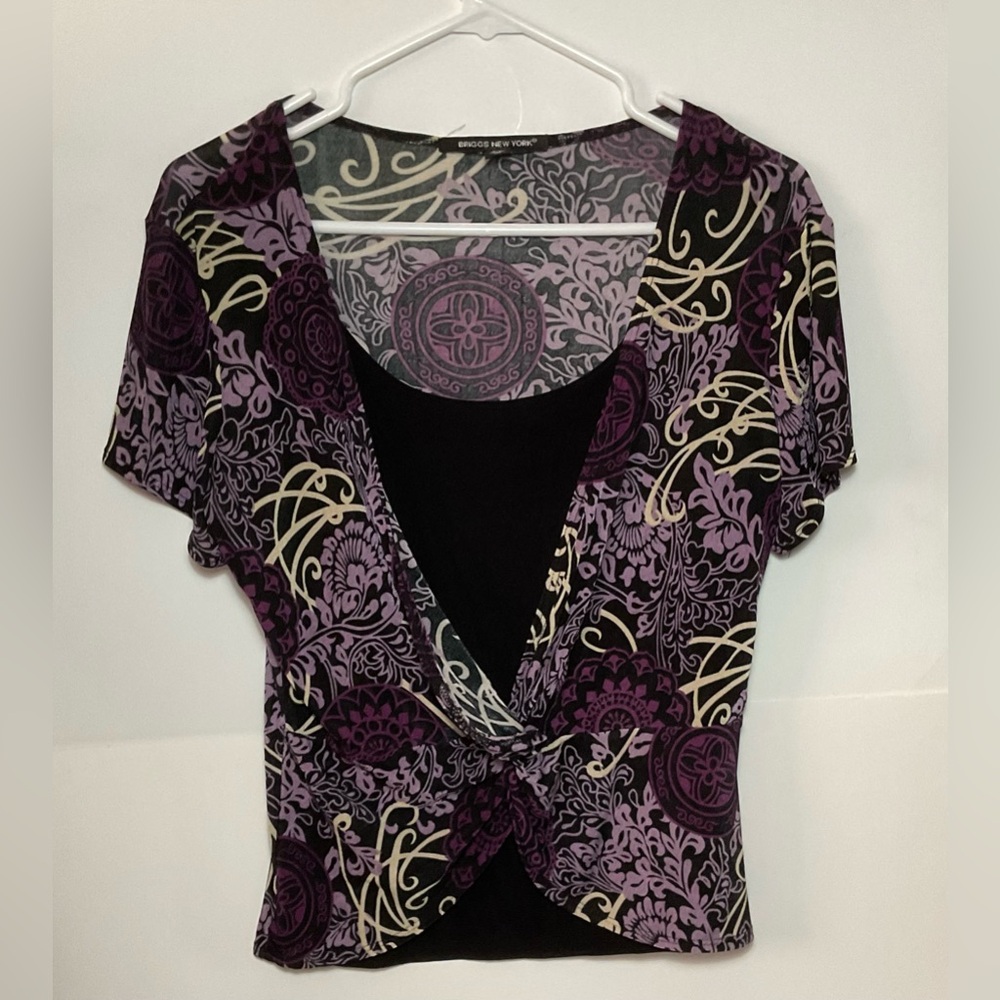 Briggs New York Short Sleeve Blouse Purple Tan and Black Size PL Petite